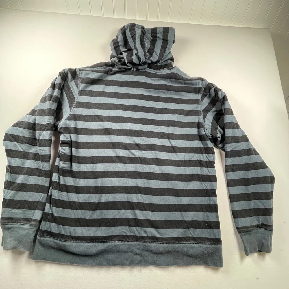 The North Face Mens XL Full Zip Hoodie Blue Black Striped Sweatshirt Logo